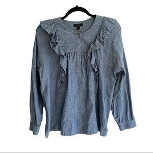 J. CREW Blue Chambray Denim Popover Long Sleeve Shirt Blouse Top Ruffle 4T